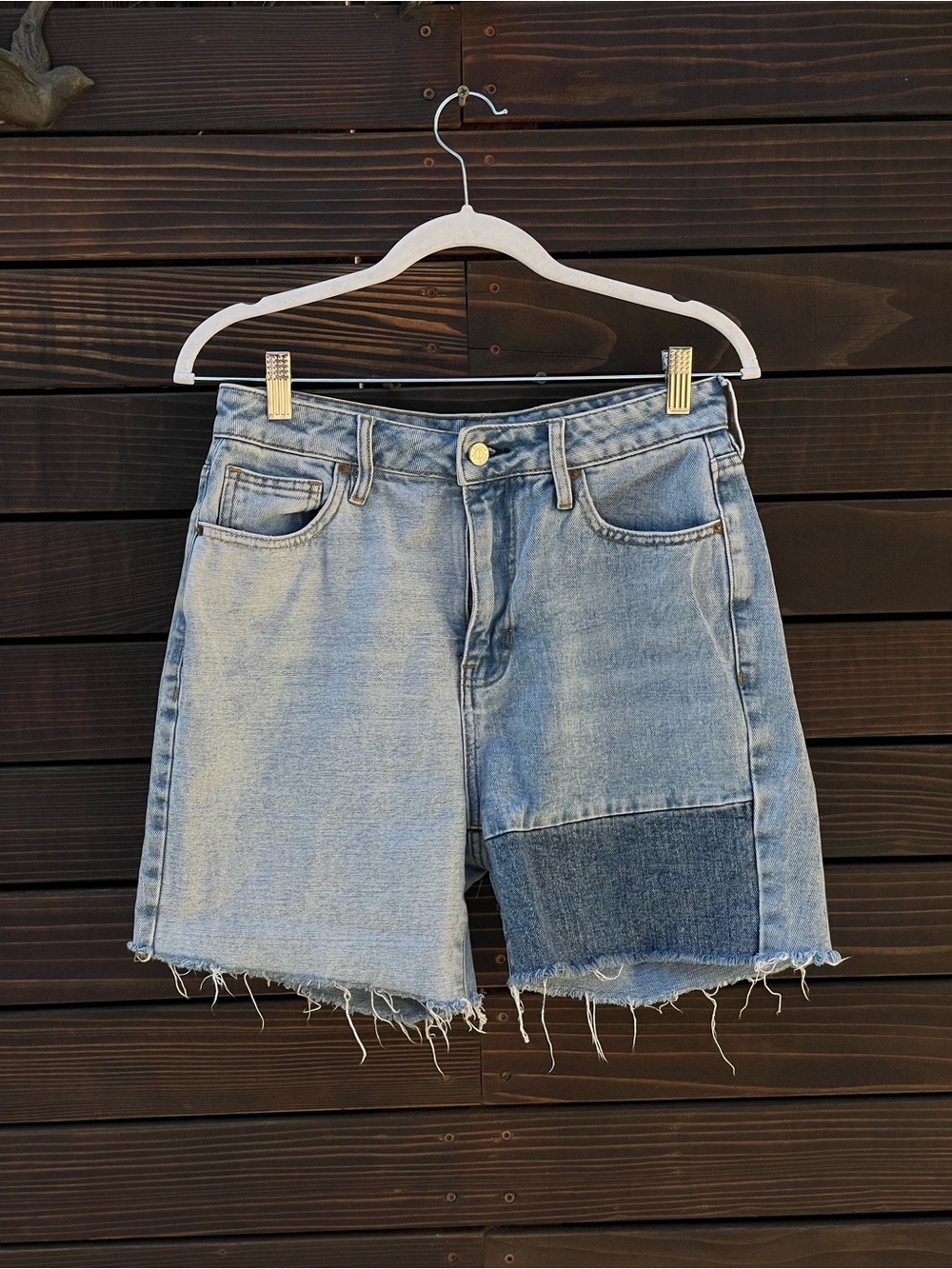 PacSun Two-Tone Light Wash Patch Denim Shorts